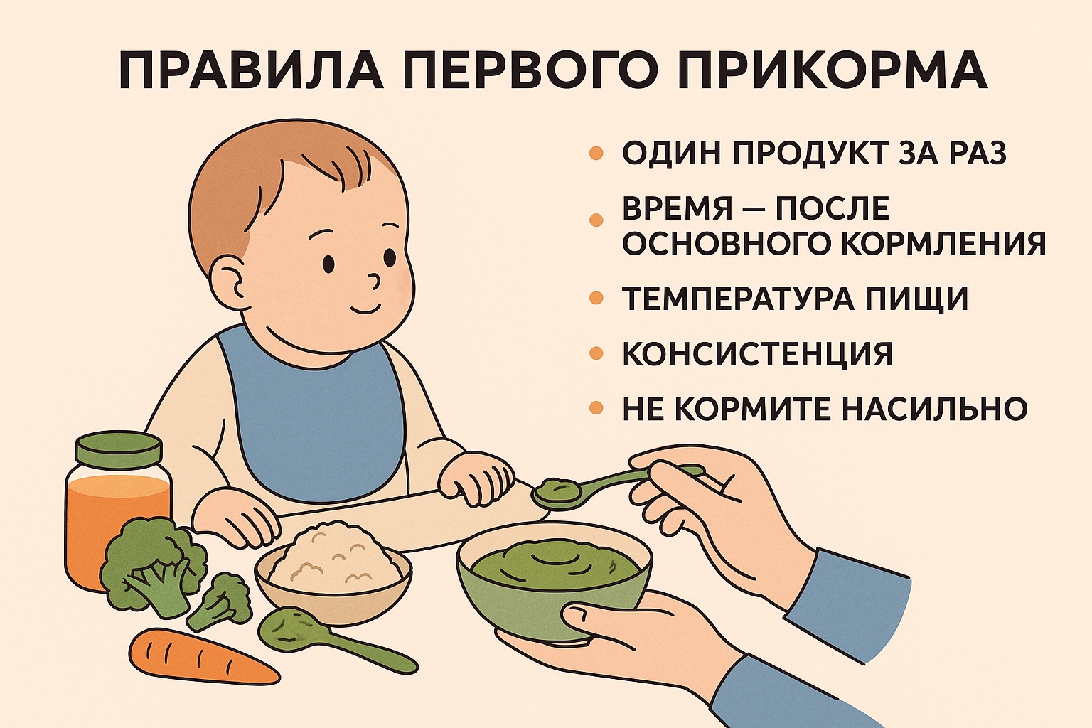 Правила первого прикорма: как правильно вводить новые продукты в рацион малыша